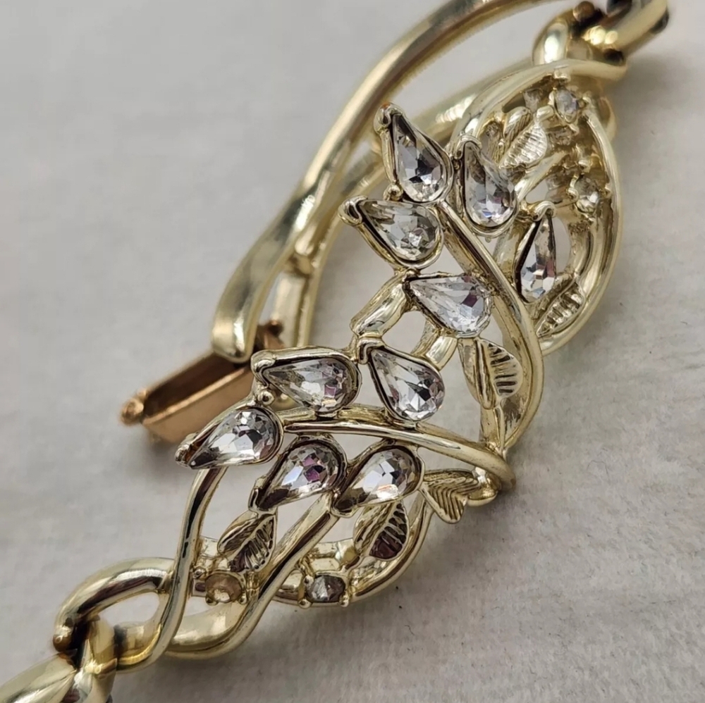 Vintage Signed Bogoff Clear Rhinestones Gold Tonr… - image 6